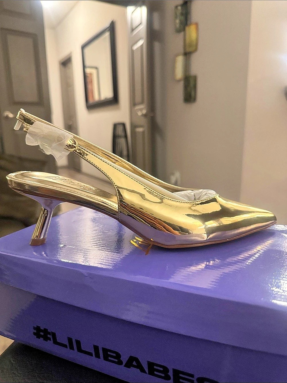 🔥Liliana PENNY-3 Gold Pointed-Toe Slingback Heels US 9 NWT